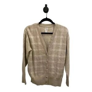 Joie Anthropologie Beige Plaid Button Front Cardigan Sweater